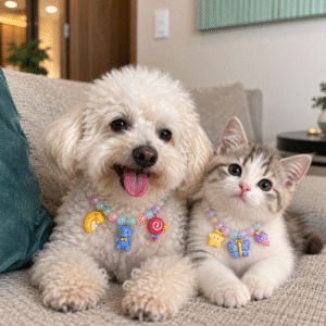 Collar con charms peludos pequeños